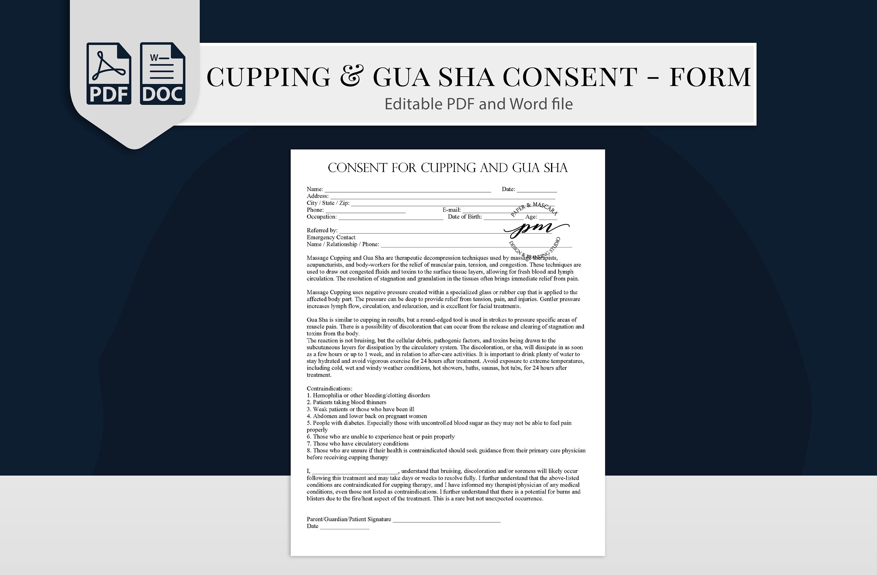 Cupping And Gua Sha Consent Form Massage Therapy Consent Form Etsy 