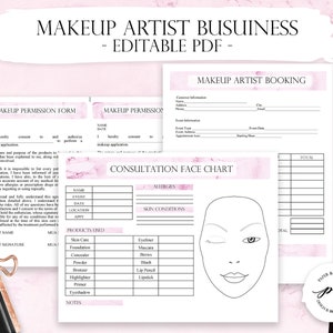 Pink Makeup Artist Business Planner Bundle, Freelance Makeup Artist Forms, Makeup Booking, Wedding Makeup Artist Contact Template