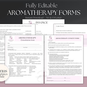 Szablon formularza aromaterapii, edytowalny szablon formularza zgody na aromaterapię, formularz konsultacji klienta aromaterapii