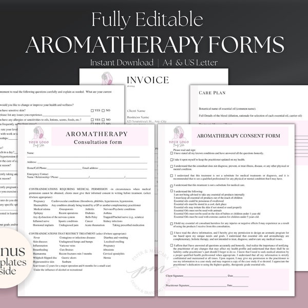 Aromatherapy Form Template, Editable Aromatherapy Consent Form Template, Aromatherapy Client Consultation Form