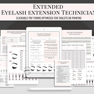 Eyelash Extensions Technician Forms, Lash Consultation Forms, Clickable Eyelash Client Forms, Lash Mapping