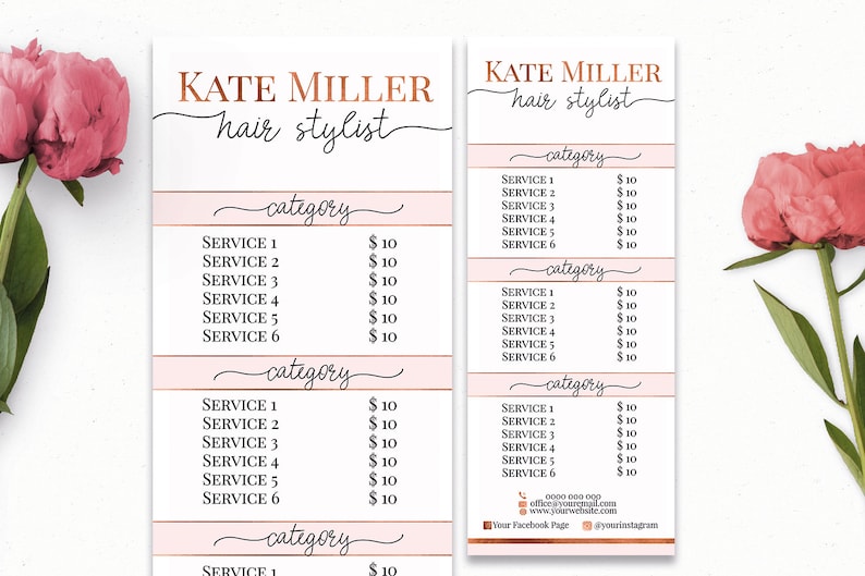 Personalized Hair Salon Price List Template Hair Stylist Etsy