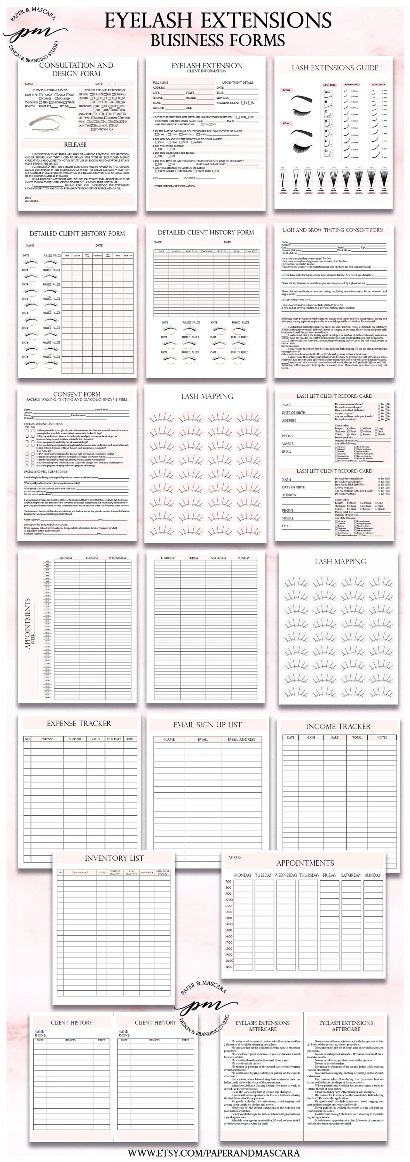 Pink Eyelash Extensions Technician Forms, Printable Client Form ...
