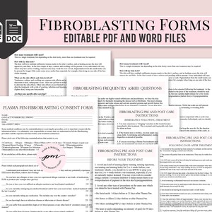 Fibroblast Client Forms, Fibroblast Consent Form, Plasma Pen Pre en Post Care Instructies, Bewerkbare PDF