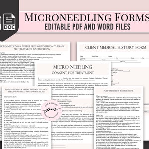 Editable Microneedling Consent Forms, Customizable  Microneedling Aftercare Instructions, Microneedling Client Form, Esthetician Forms