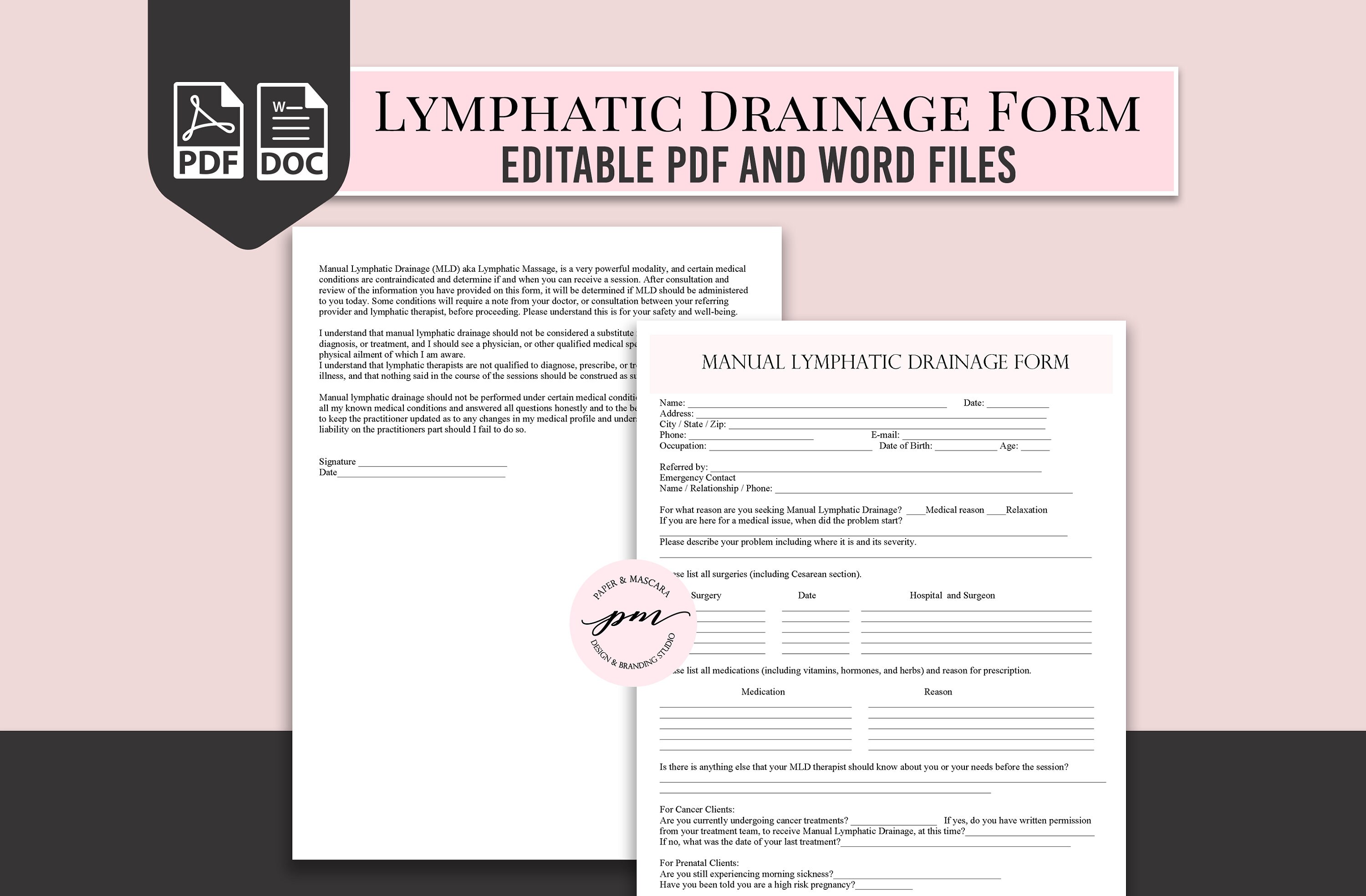 Lymphatic Drainage Form, Massage Therapist Form