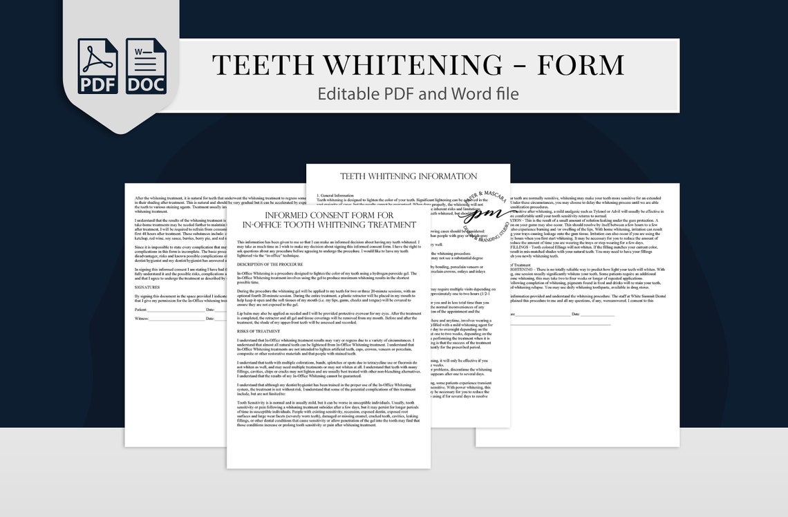 Teeth Whitening Consent Form in Office Teeth Whitening Client Etsy Australia