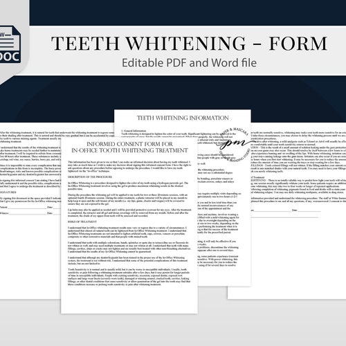 Teeth Whitening Consent Form in Office Teeth Whitening Client Etsy
