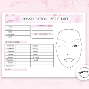 Editable Makeup Artist Face Chart Freelance Makeup Artist | Etsy