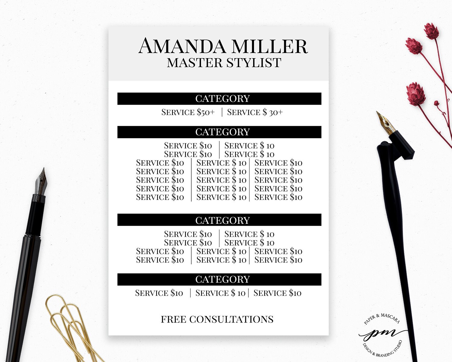 Personalized Hair Salon Price List Template Hair Stylist Etsy