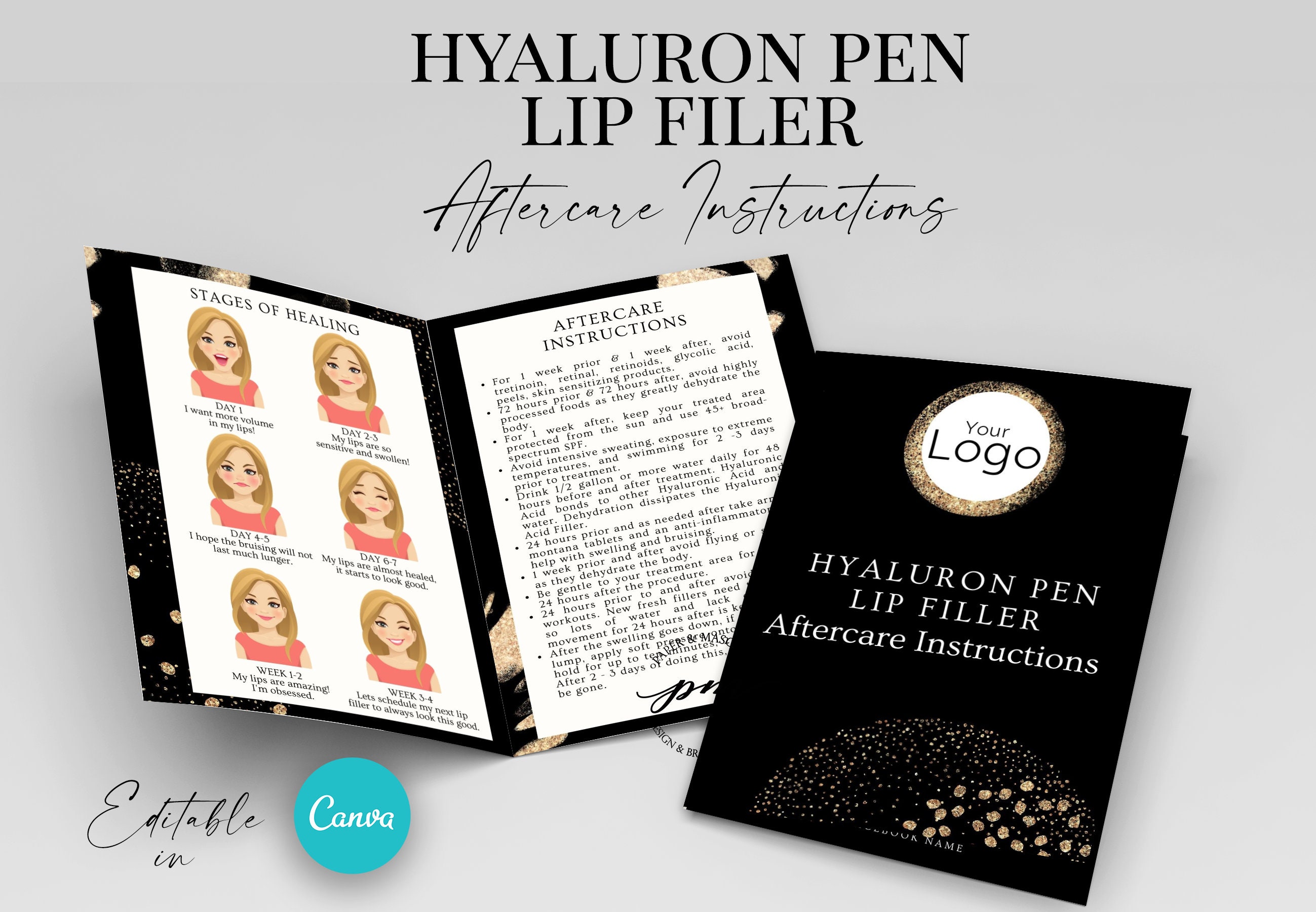 Editable Hyaluronic Acid Pen Aftercare Card Lip Filler Etsy