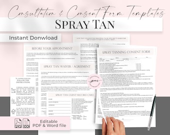 Spray Tan Business Form Templates, Editable Spray Tan Consent and Consultation Form templates, Customizable Spray Tanning Forms