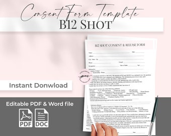 B12 Shot Consent Form Template, Facial Fillers Consent Template, Esthetician Consent Form Template