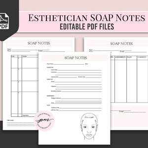 Esthetician SOAP Notes,  Consultation Form, Facials Spa Form, Salon Form, Esthetician Services, Esthetician Form
