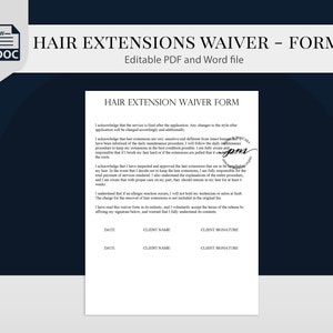 Hair Extensions Waiver Form, Wedding Hair Stylist Form, Stylist Services