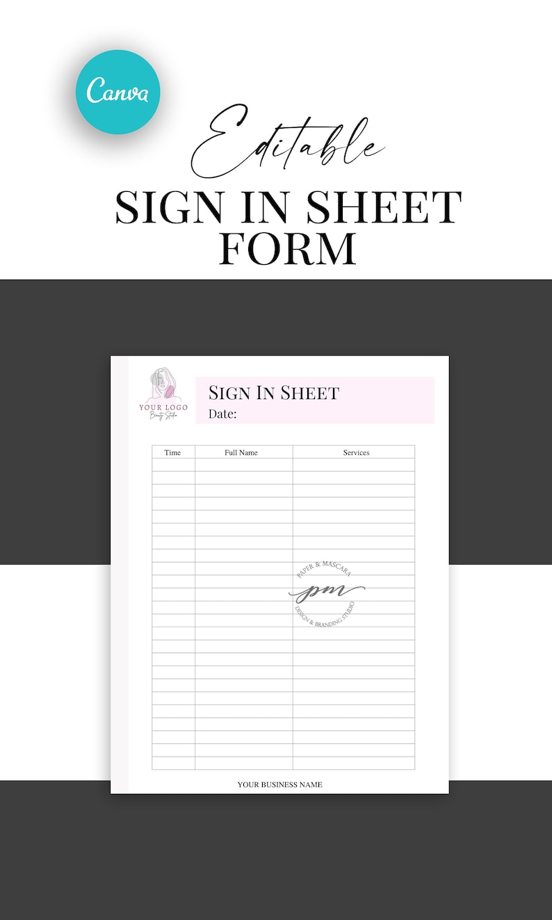 Editable Salon Client Signin Sheet Template Spa and Office Etsy