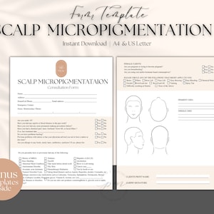 Editable Scalp Micropigmentation Form Template, Neutral Scalp Micropigmentation Consent and Consultation Form, Permanent Makeup Forms