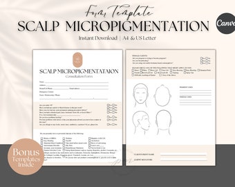 Editable Scalp Micropigmentation Form Template, Neutral Scalp Micropigmentation Consent and Consultation Form, Permanent Makeup Forms