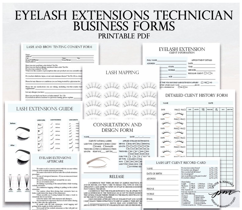 Blue Eyelash Extensions Technician Forms, Printable Client Form, Eyelash Ex...