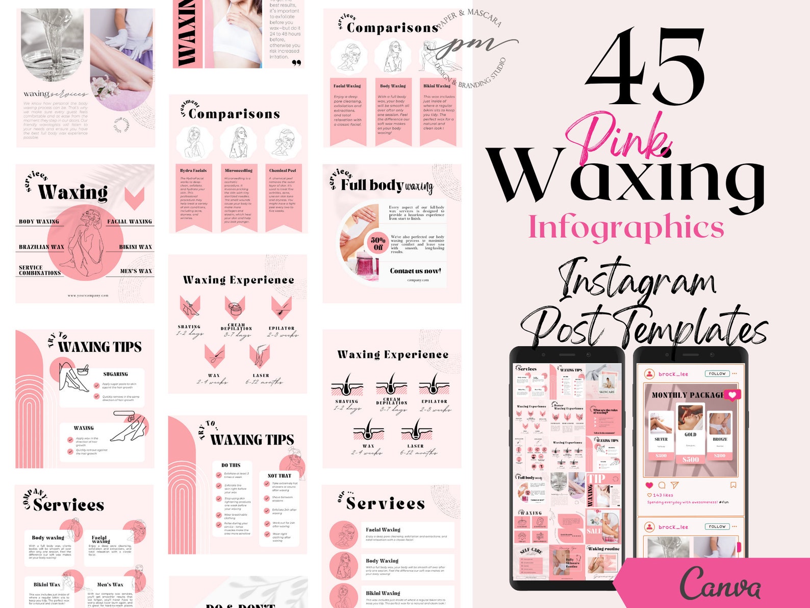 Waxing Instagram Post Templates Editable Hair Removal Social Etsy