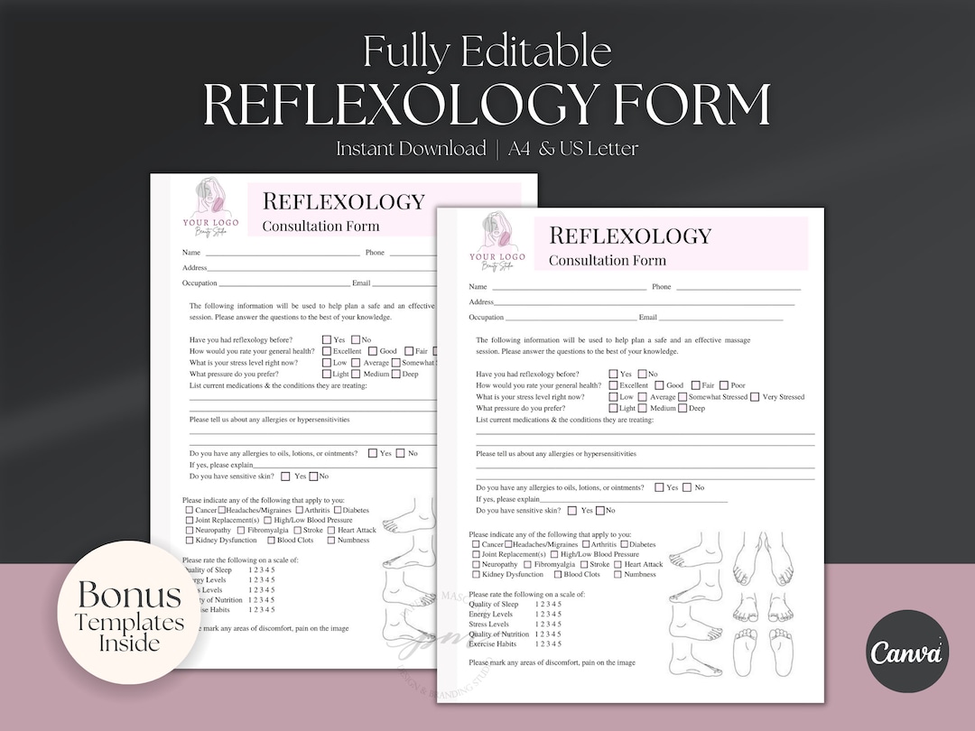 Reflexology Client Intake Form, Editable Massage Consultation Form ...