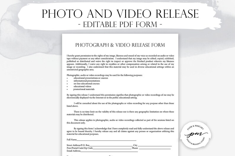 editable salon photo and video release forms esthetician photo release form makeup photo release forms video release forms