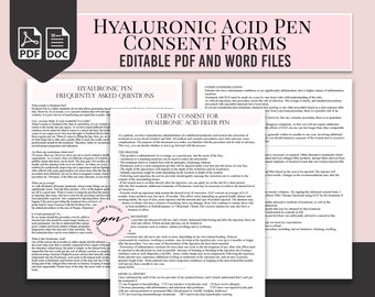 Formulario de consentimiento para pluma de ácido hialurónico, formulario de consentimiento para rellenos faciales