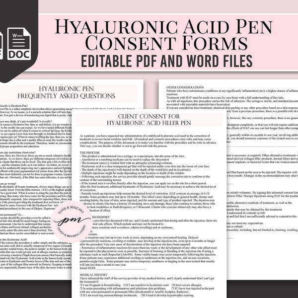 Hyaluronic Acid Pen Consent Form, Facial Fillers Consent Form