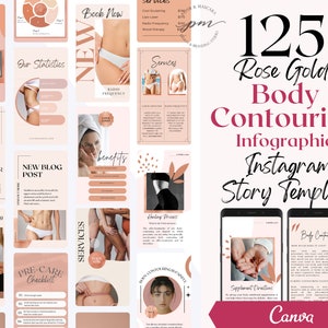 Body Contouring Instagram Story Templates, Editable Body Contouring Social Media Posts, Rose Gold Body contouring Instagram Story