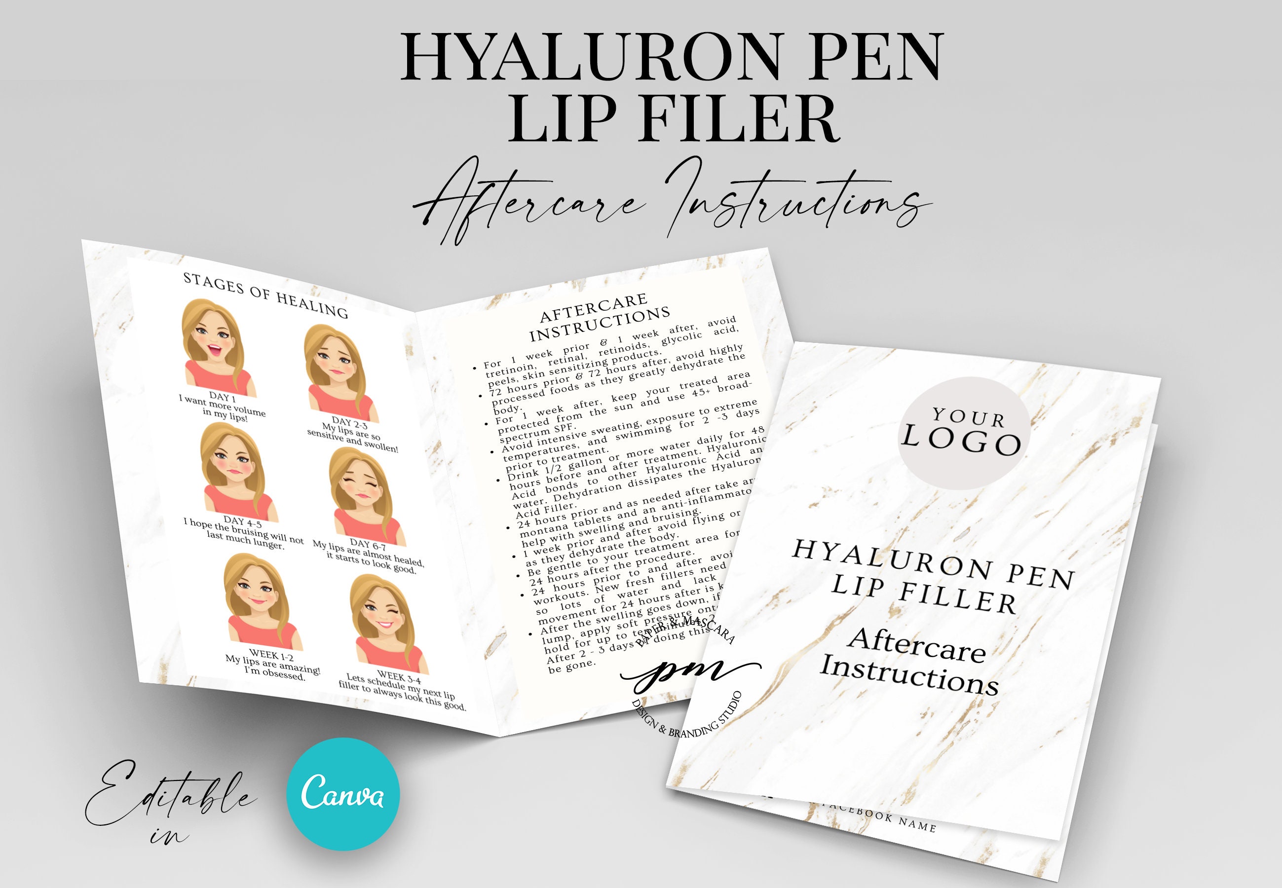 Editable Hyaluronic Acid Pen Aftercare Card Lip Filler Etsy