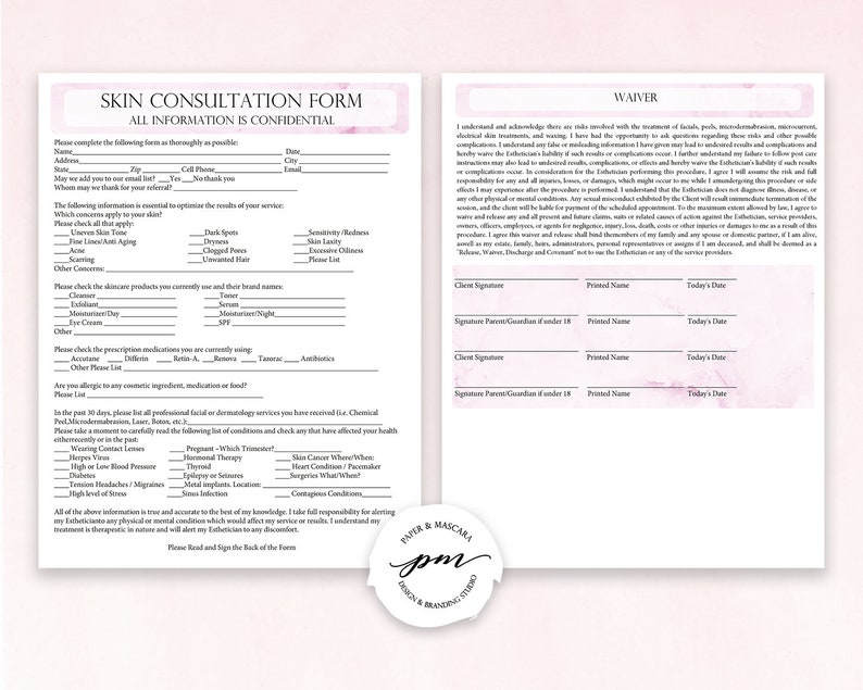 Esthetician Business Planner, Editable Skin Care Consultation Form, Facials Client Intake Form, Facials Esthetician Forms image 2