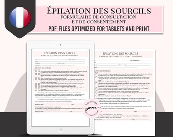Formulaire d'épilation des sourcils pour tablettes, Formulaire de consentement à l'épilation des sourcils, Formulaires d'esthéticienne