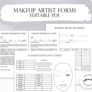 Paquete editable artista de maquillaje planificador de negocios, formularios de artista de maquillaje freelance, reserva de maquillaje, boda artista artista plantilla de contacto