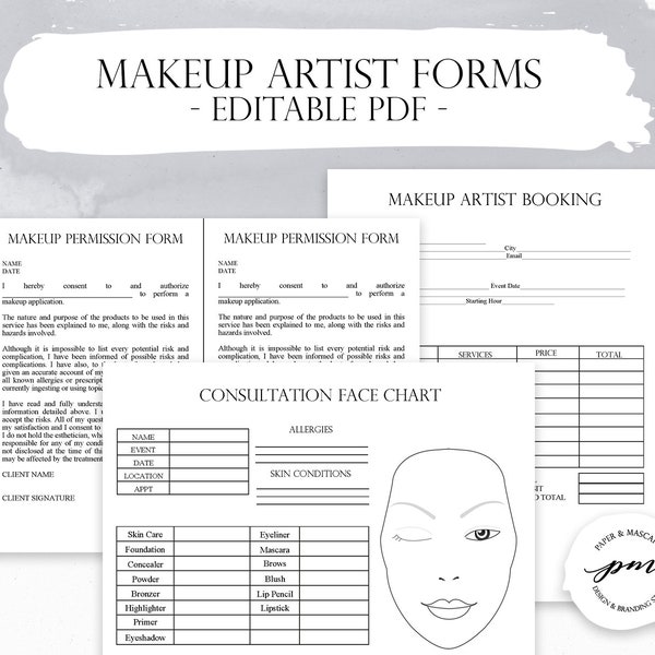 Editable Makeup Artist Business Planner Bundle, Freelance Makeup Artist Forms, Makeup Booking, Wedding Makeup Artist Contact Template