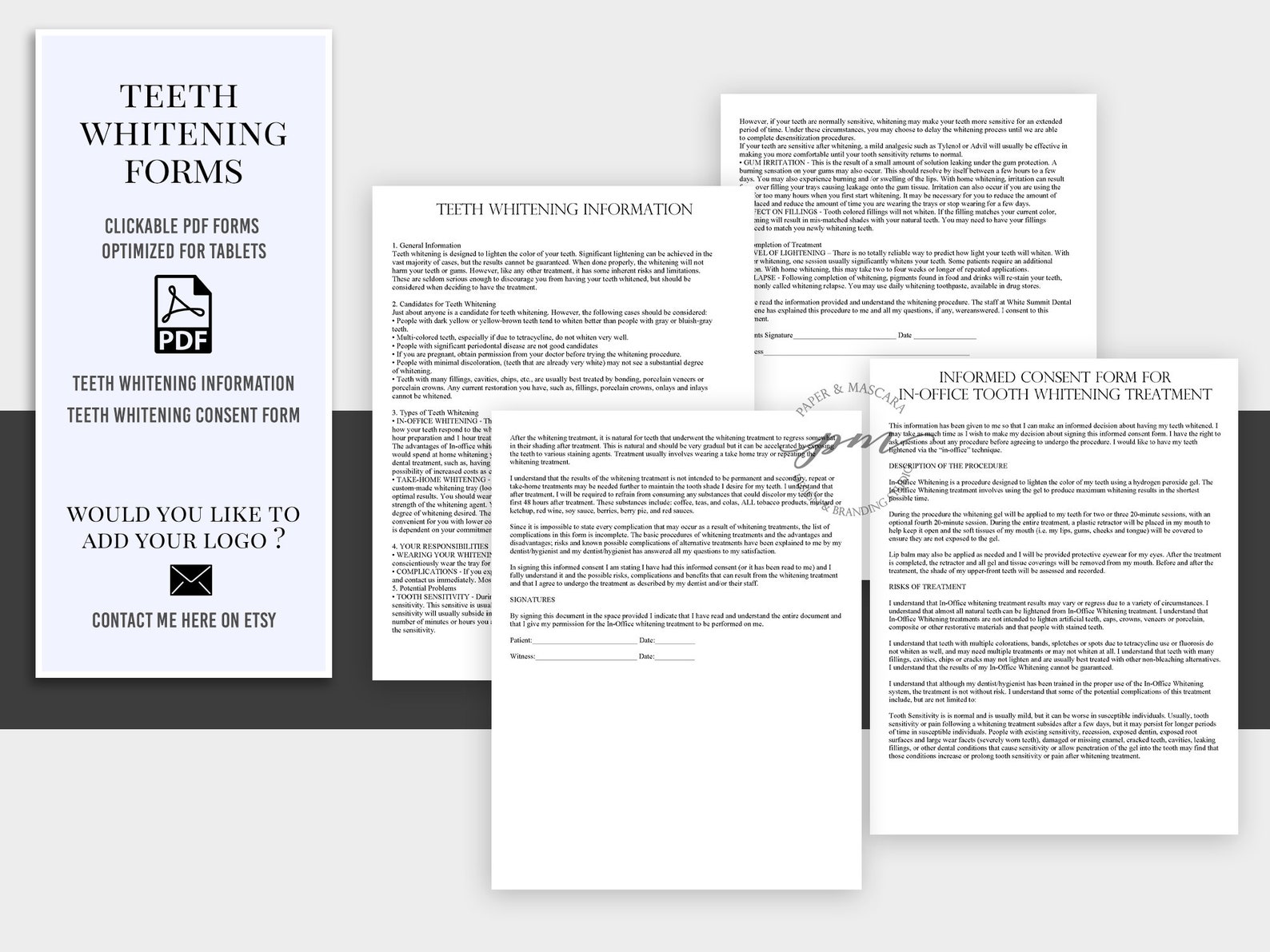 Teeth Whitening Consent Form in Office Teeth Whitening Client Etsy UK