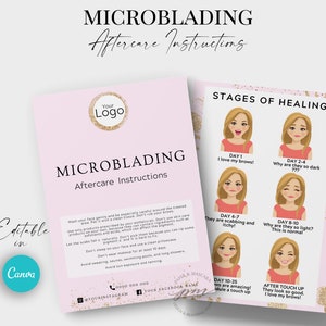 Instrucciones editables para el cuidado posterior del microblading, tarjeta editable con emociones para el cuidado posterior del maquillaje permanente, tarjetas neutras para el cuidado posterior del maquillaje permanente