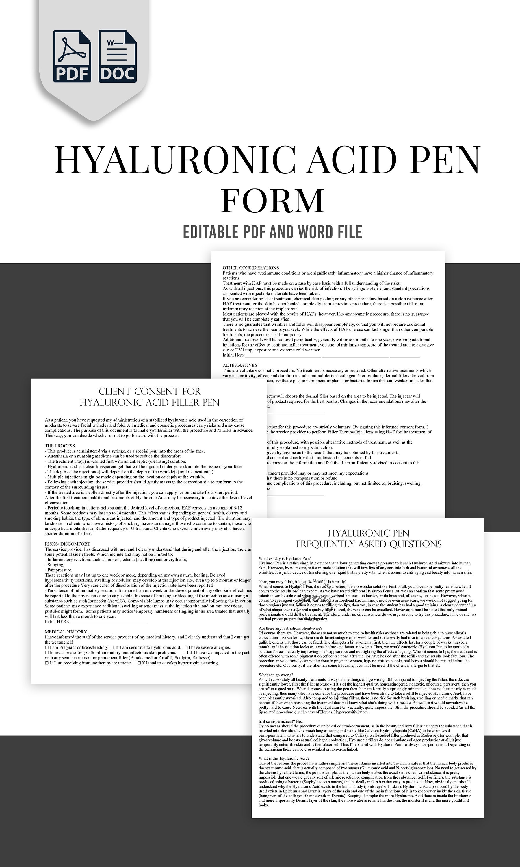 Hyaluronic Acid Pen Consent Form Template Facial Fillers Etsy