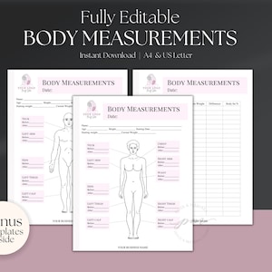 Editable Body Measurements Chart Template, Body Contouring Results Tracker, Body Sculpting Tracking, Fitness Tracker