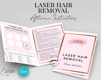 Editable Laser Hair Removal Aftercare Card, IPL Hair Removal Aftercare Cards, Editable Canva Template