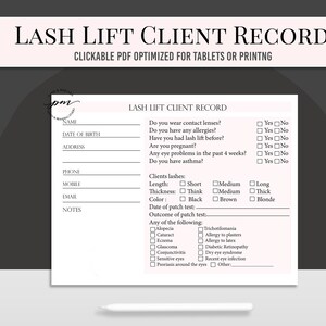Klantendossier voor wimperlifting, klikbaar lashliftformulier, lashliftdiensten