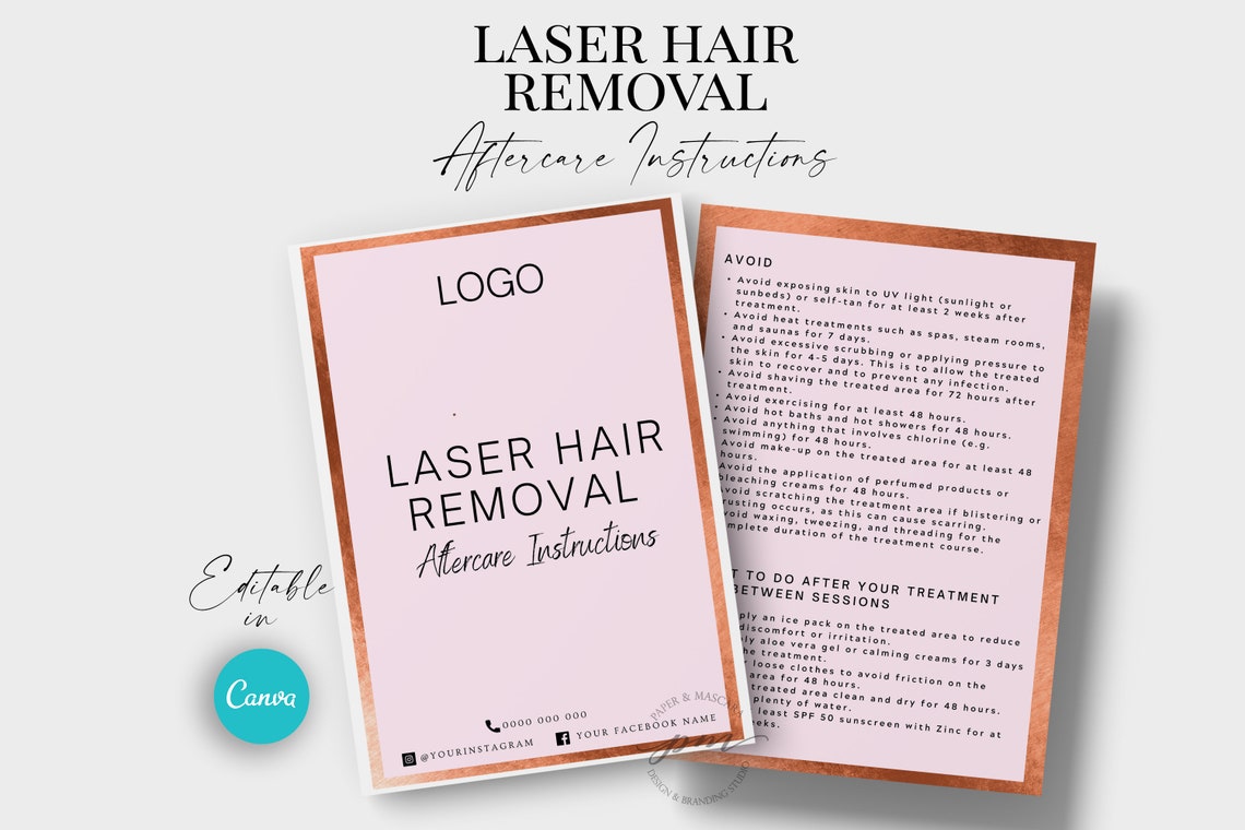 Editable Laser Hair Removal Aftercare Card IPL Hair Removal Etsy