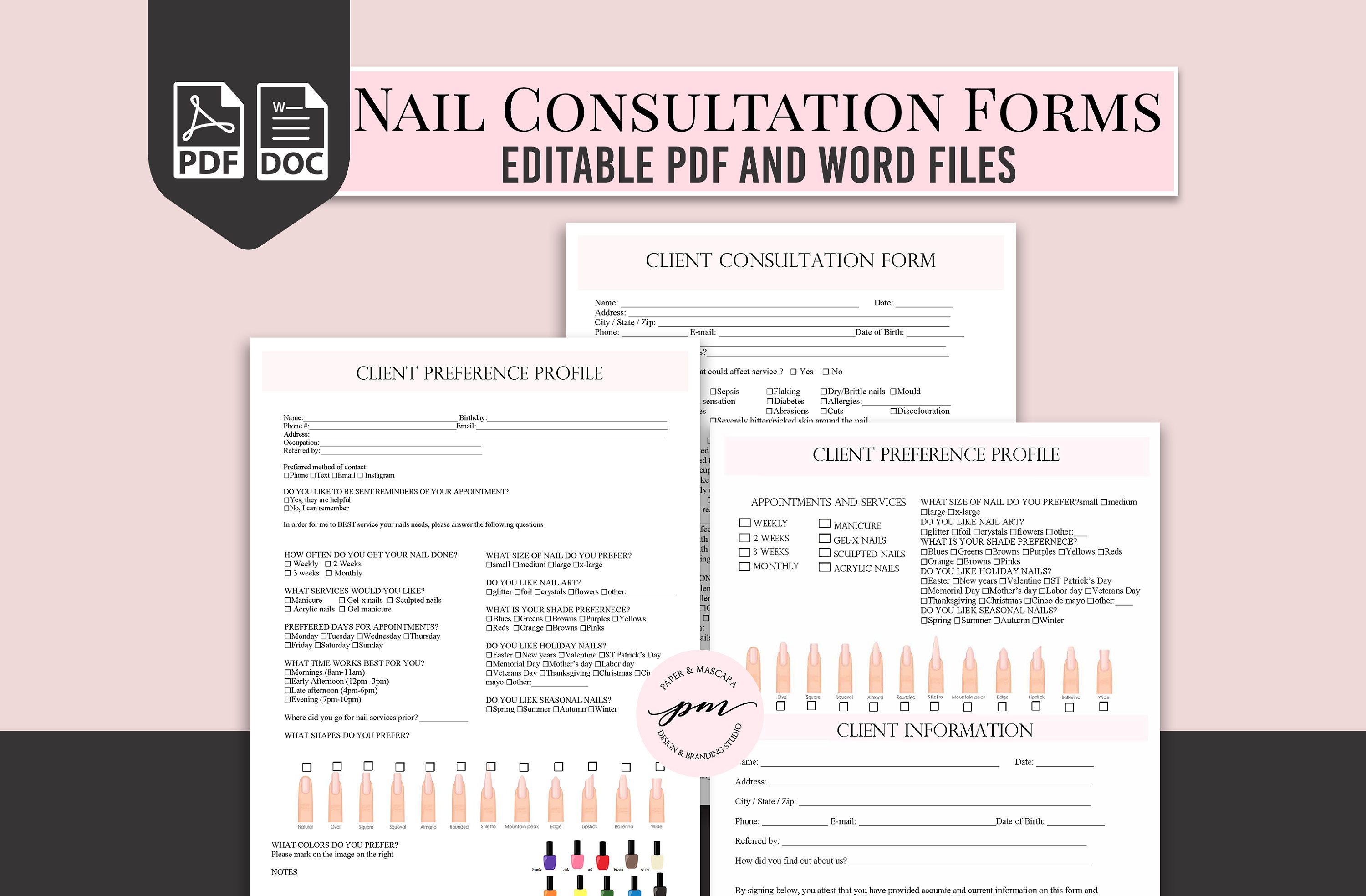 Nail Technician Forms Pink Nail Artist Client Forms Nail Etsy