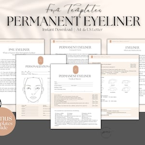 Editable Permanent Eyeliner Consent and Client Consultation Form Template, Neutral Permanent Makeup Aftercare Instructions, PMU Forms