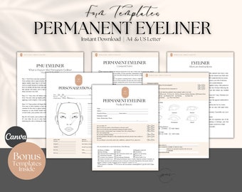Bearbeitbare Permanent Eyeliner Einverständnis- und Kundenberatungsformularvorlage, Neutrales Permanent Make-up Nachsorgeanweisungen, PMU-Formulare