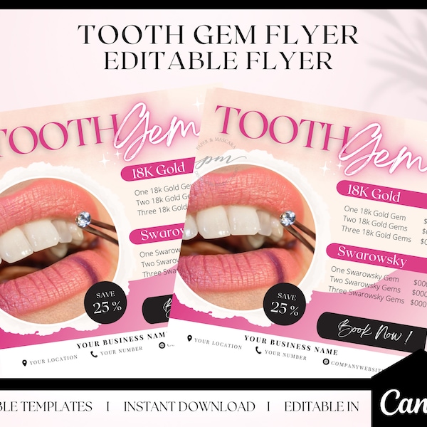 Editable Tooth Gem Flyer Template, Tooth Charms Instagram Post, Dental Swarovski Crystal Gem Flyer