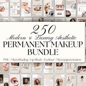 Modelli di storie Instagram per trucco permanente neutro / 250 storie Instagram PMU / Modelli di microblading Instagram neutro, fard per labbra