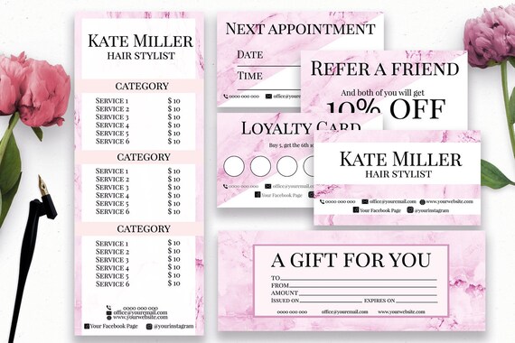 Hair Stylist Branding Bundle Pink Marble Hair Salon Marketing Etsy