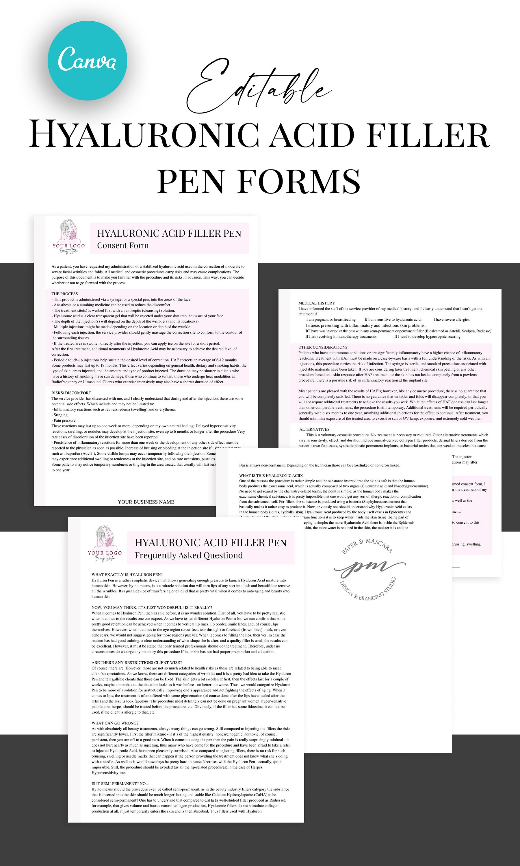 Hyaluronic Acid Pen Consent Form Template Editable Facial Etsy