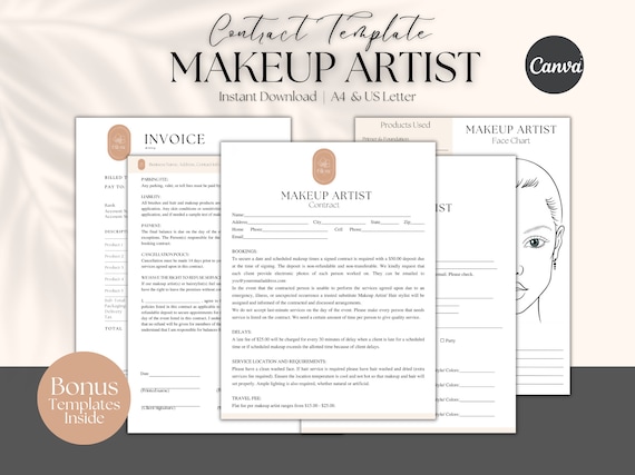 Makeup Contract Template, MUA Contract, Makeup Artist Forms, Bridal Makeup Contract, Freelance Makeup Artist Agreement