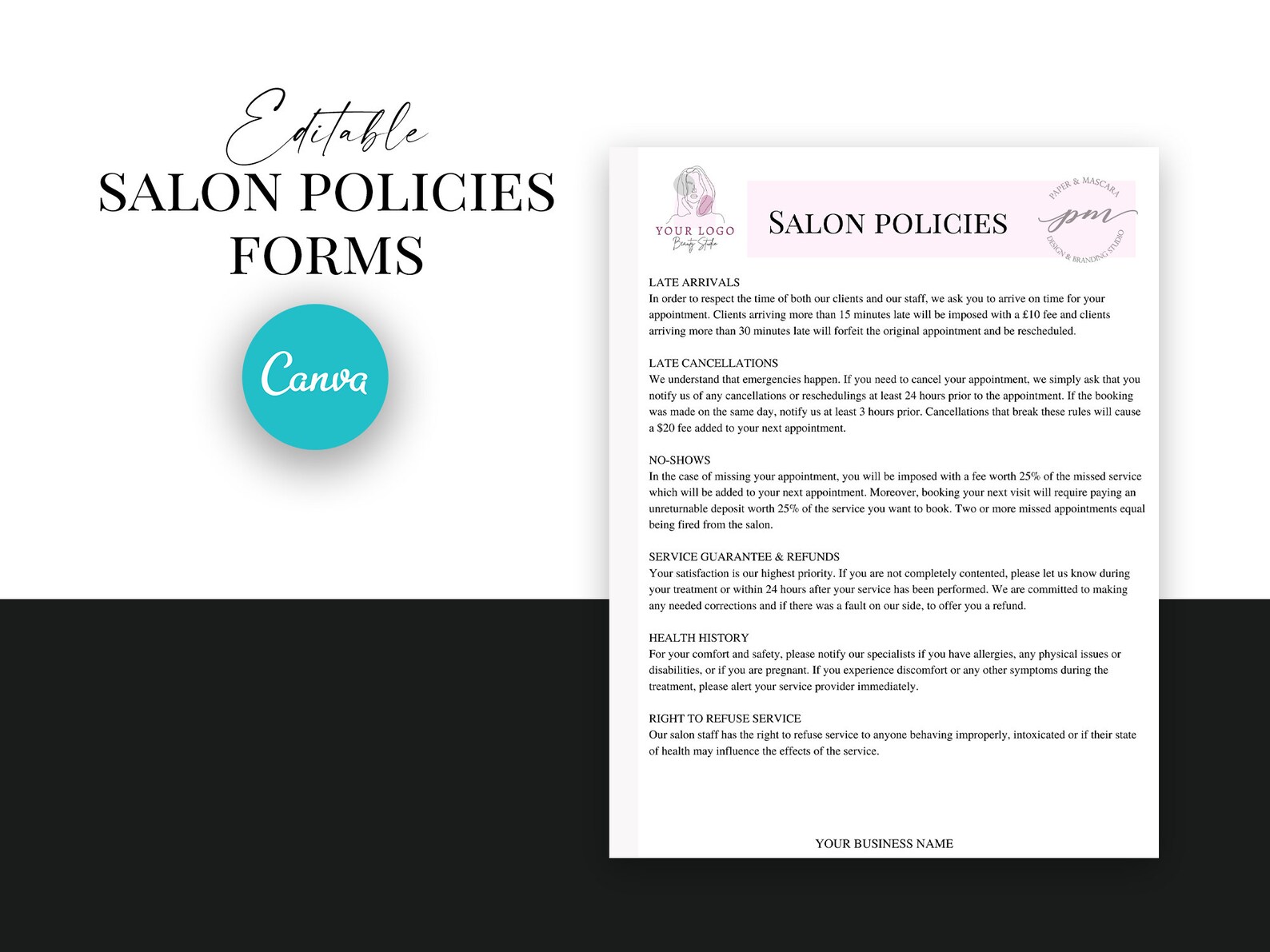 Editable Salon Policies Template Editable Spa Policies Etsy